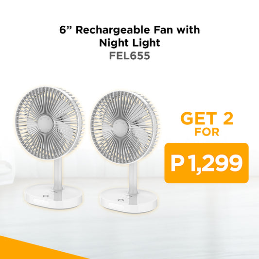 Buy 2 Firefly Rechargeable 6" Fan with Night Light for only P1,299
