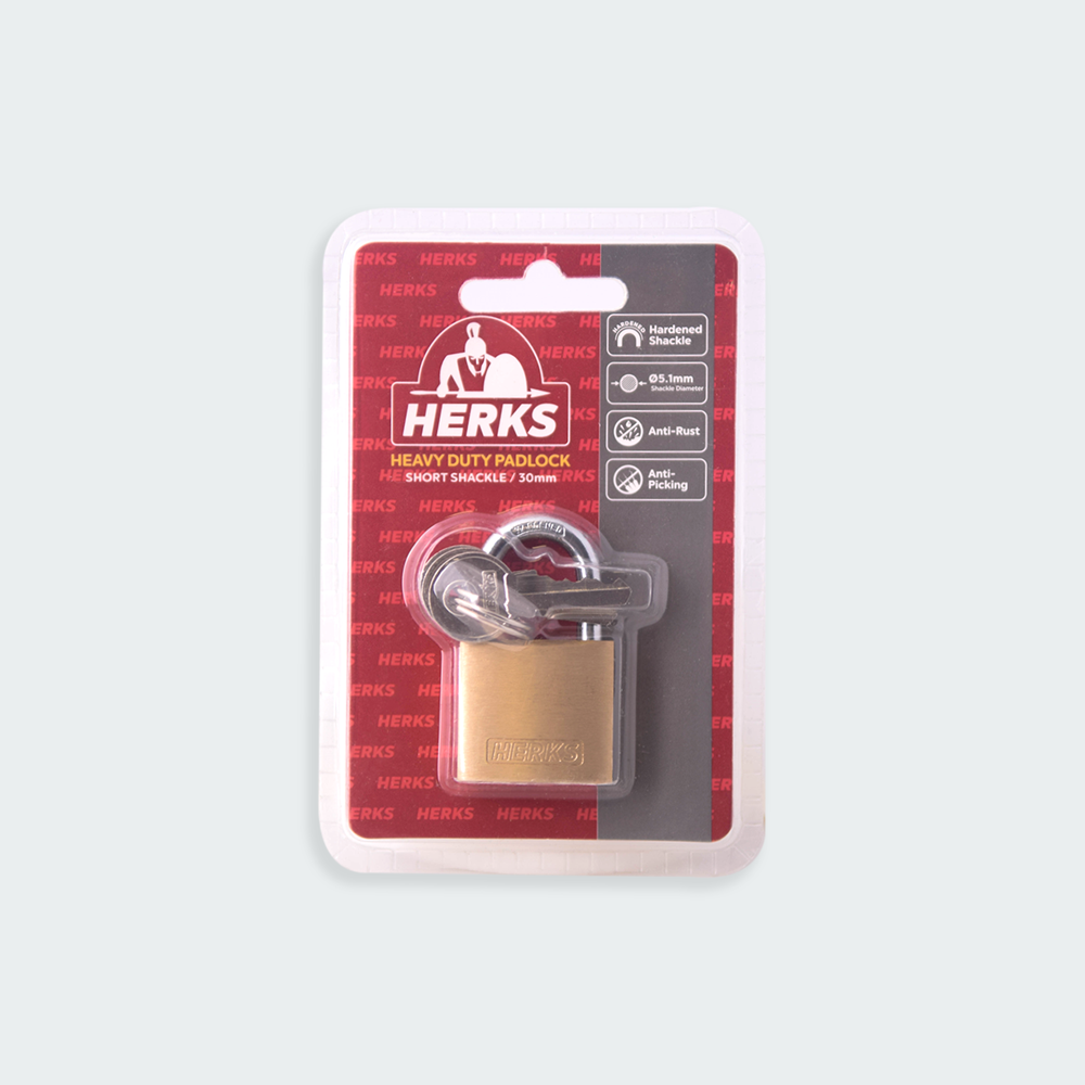 HERKS Heavy Duty Brass Padlock - Short Shackle