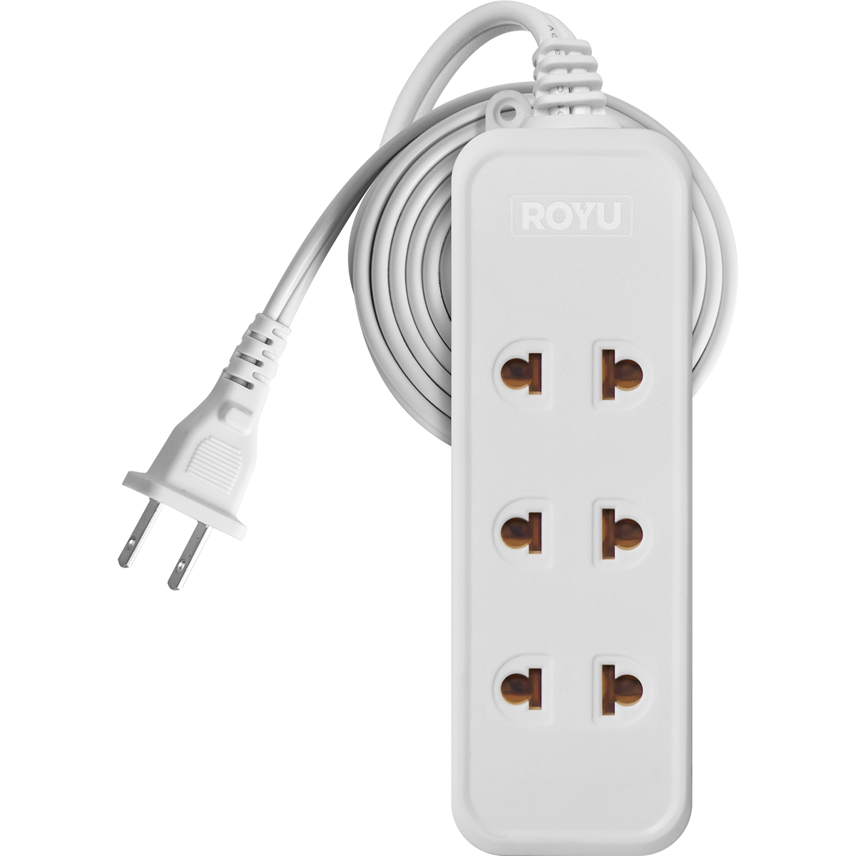 ROYU 3 Universal Outlet + 1 Flat Pin Extension Cord (3M Extension)