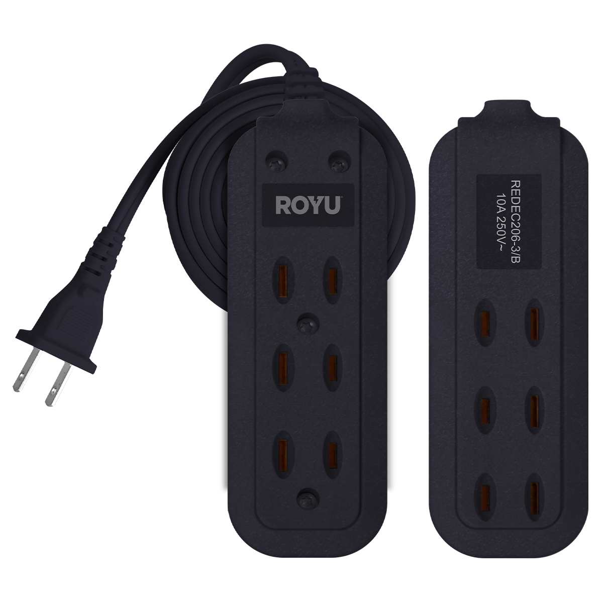 ROYU 3 + 3 Gang Flat Pin Extension Cord (3M Extension)