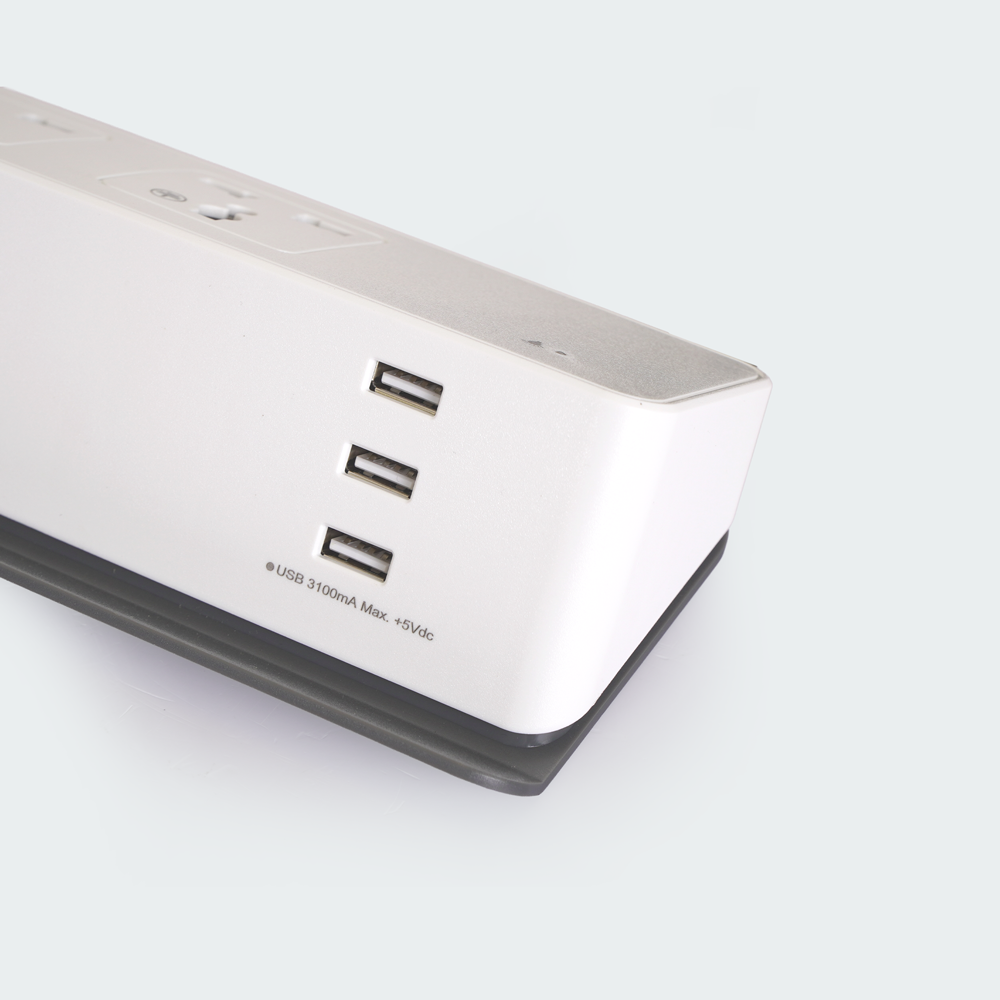 ROYU Desk Extension Cord with 2-Gang Universal Outlet & 3 USB Ports