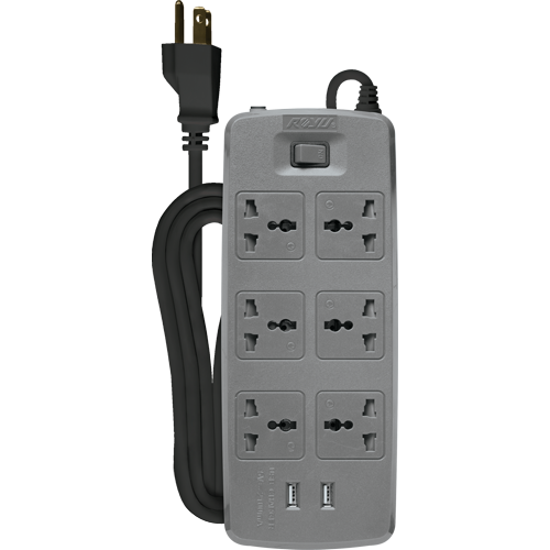 ROYU 6 Gang Power Extension Cord with One Master Swtich and 2 USB
