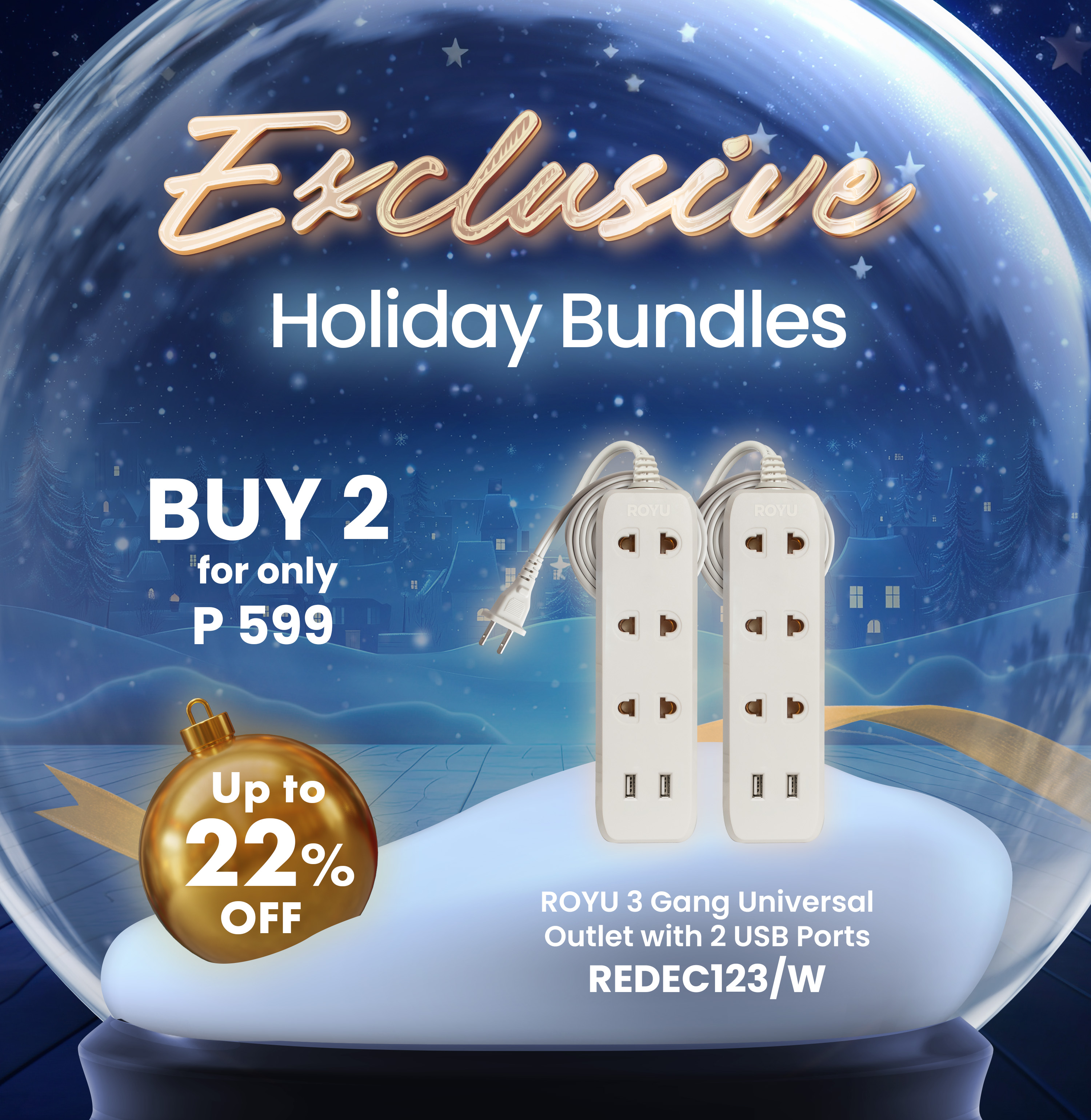 ROYU Christmas Bundle: Buy 2s ROYU 3 Gang Universal Extension Cord for only P599