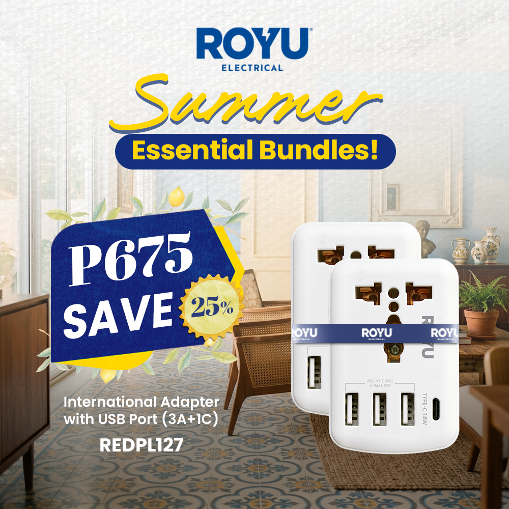 Buy 2 pcs of ROYU International with USB Port (3A +1C) Adapter for only P675
