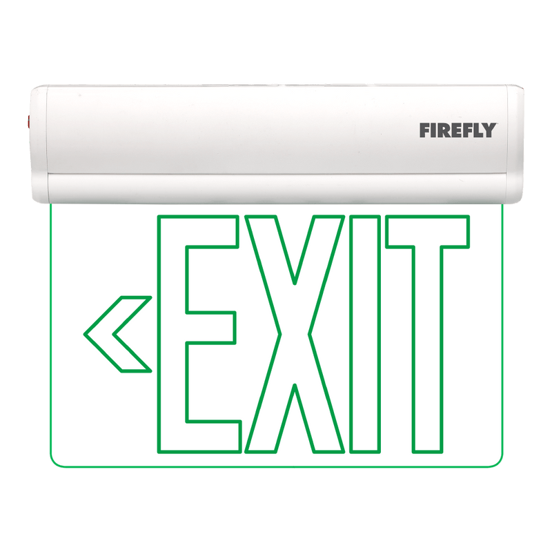 Firefly Single-Faced Exit Light with Wall / Ceiling Mount Option (Exit Left Arrow)