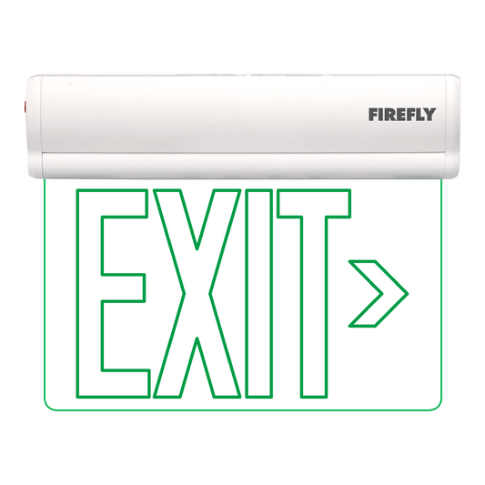 Firefly Single-Faced Exit Light with Wall / Ceiling Mount Option (Exit Right Arrow)