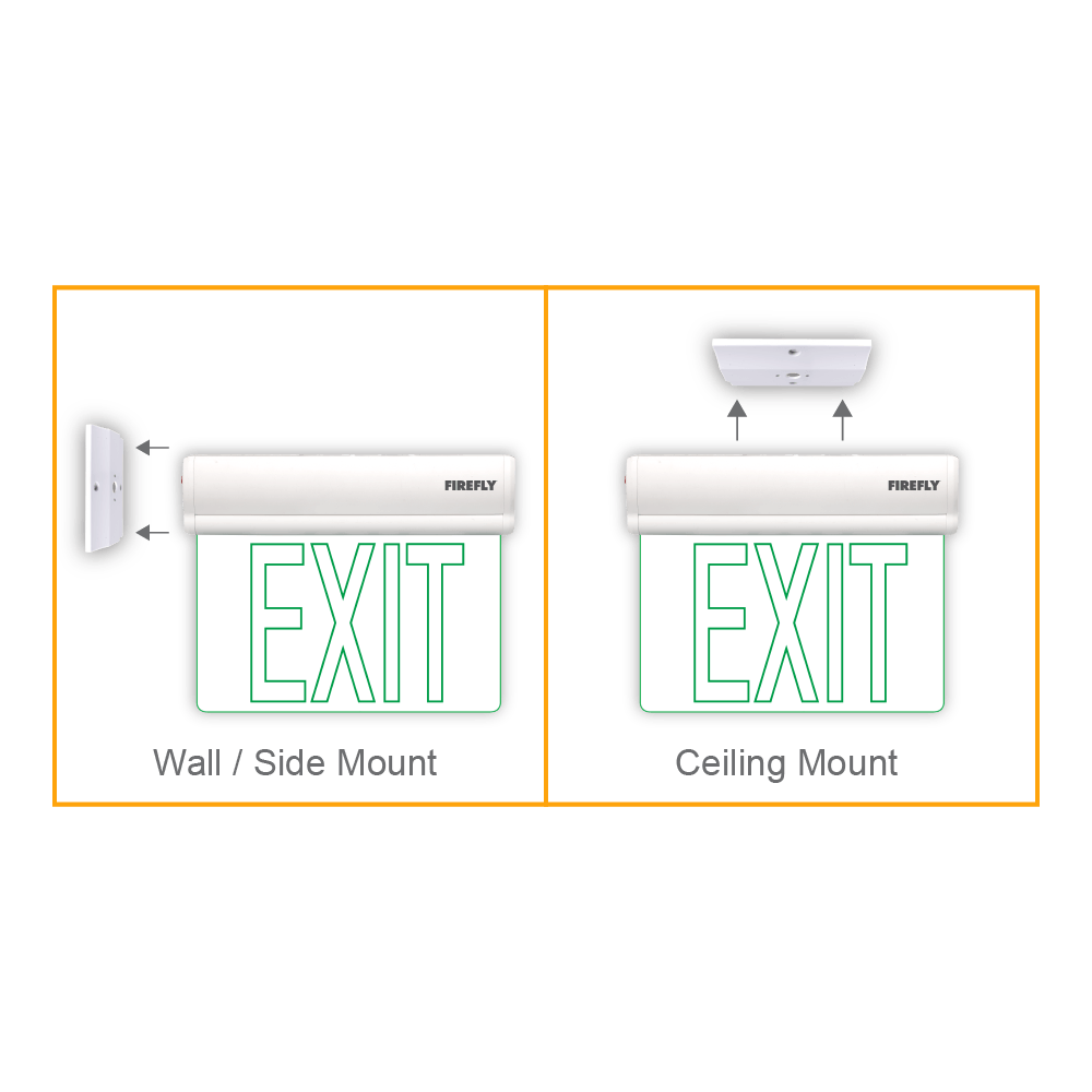 Firefly Single-Faced Exit Light with Wall / Ceiling Mount Option (Exit Text)