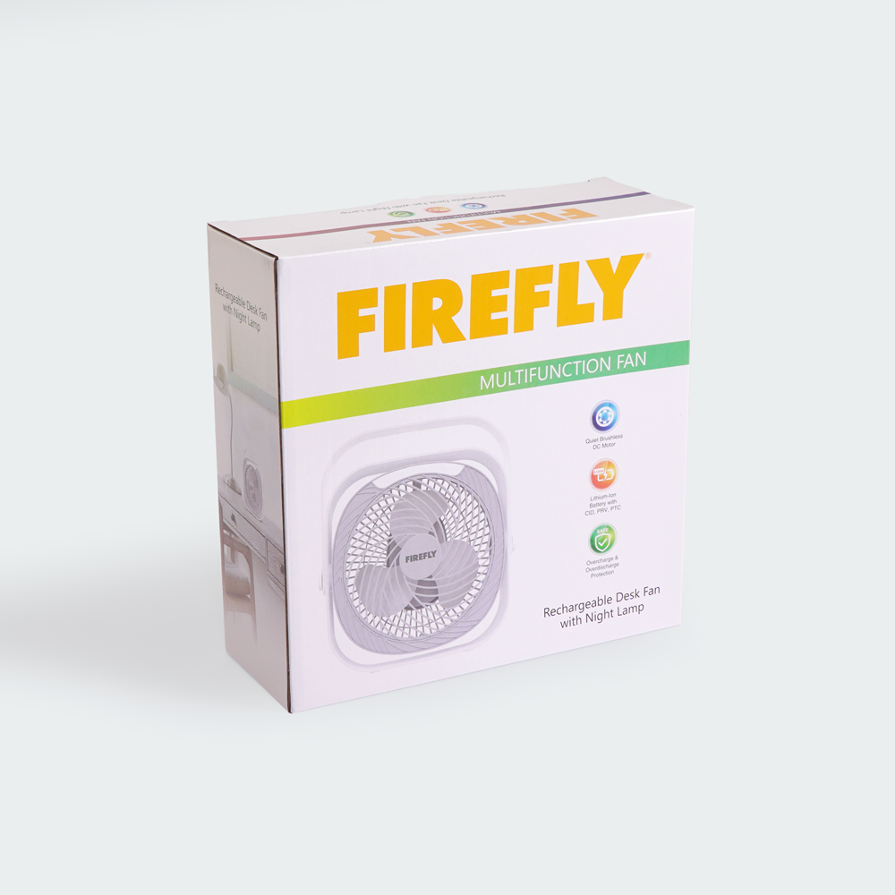 Firefly Rechargeable Square Fan with Night Lamp