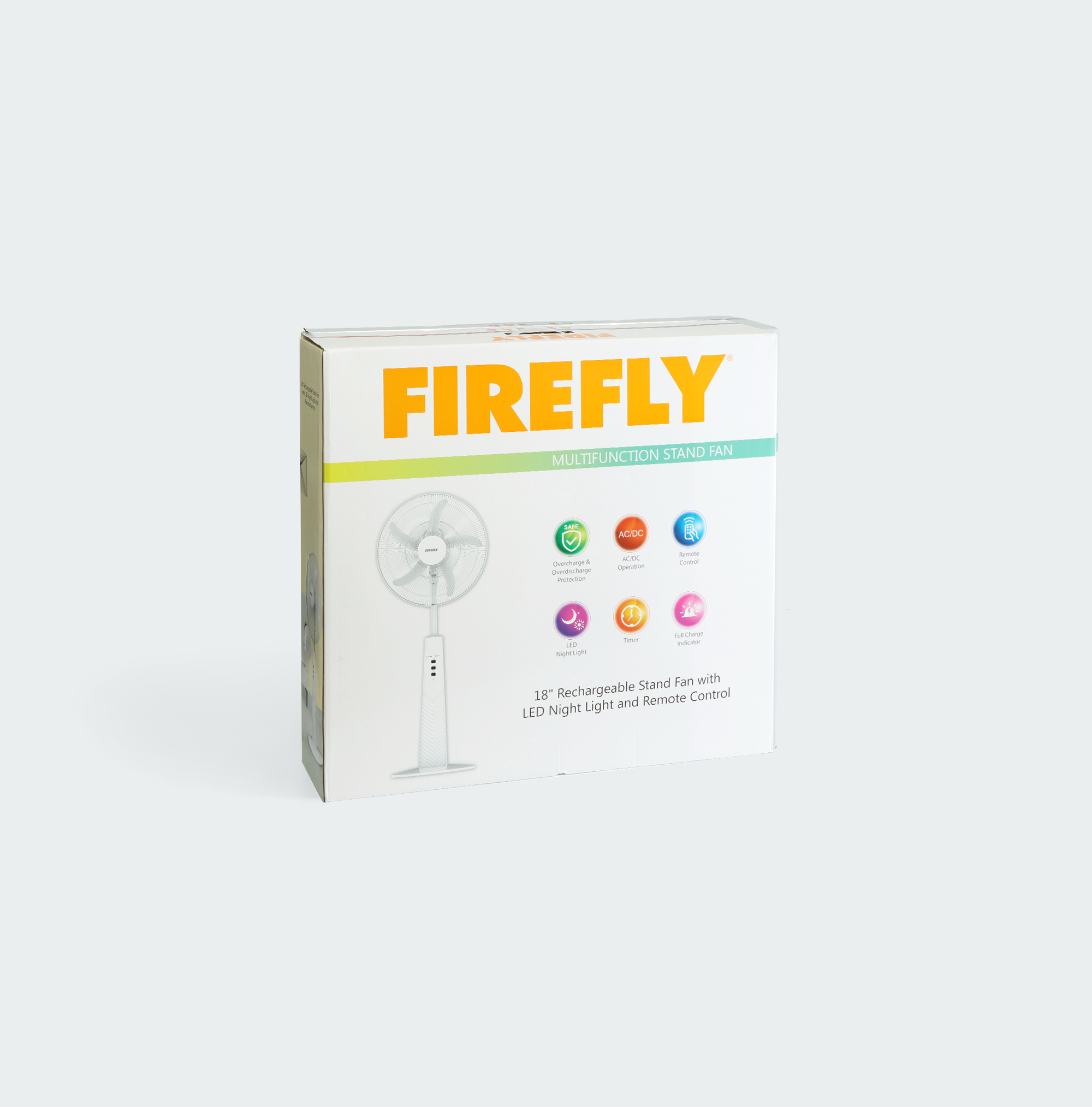 Firefly Rechargeable 18" Stand Fan with Mist & Night Light