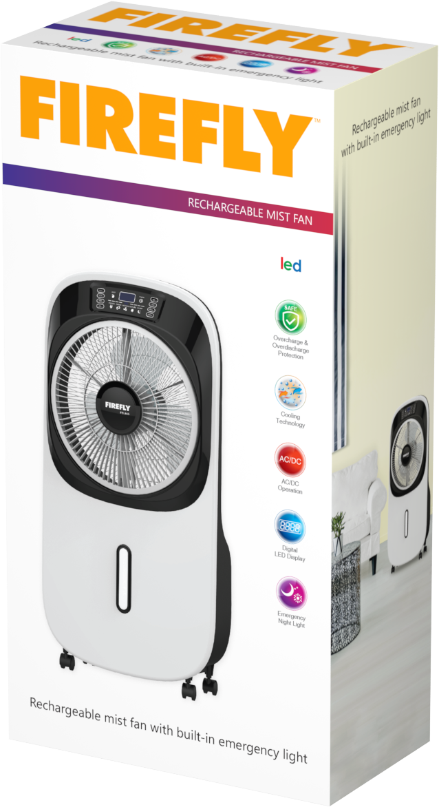 Firefly Rechargeable 10" inch Mist Fan with Digital LED Display and Remote Control