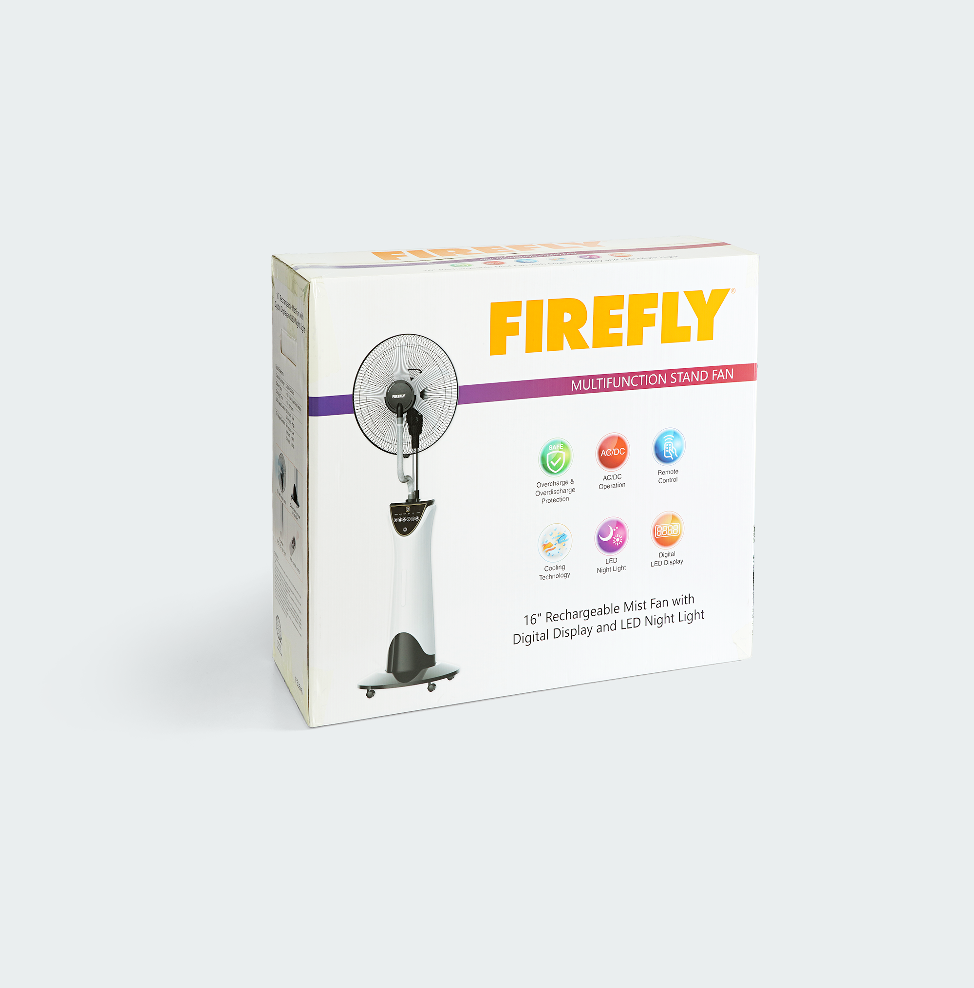 Firefly Rechargeable 16" Stand Fan with Mist & Night Light