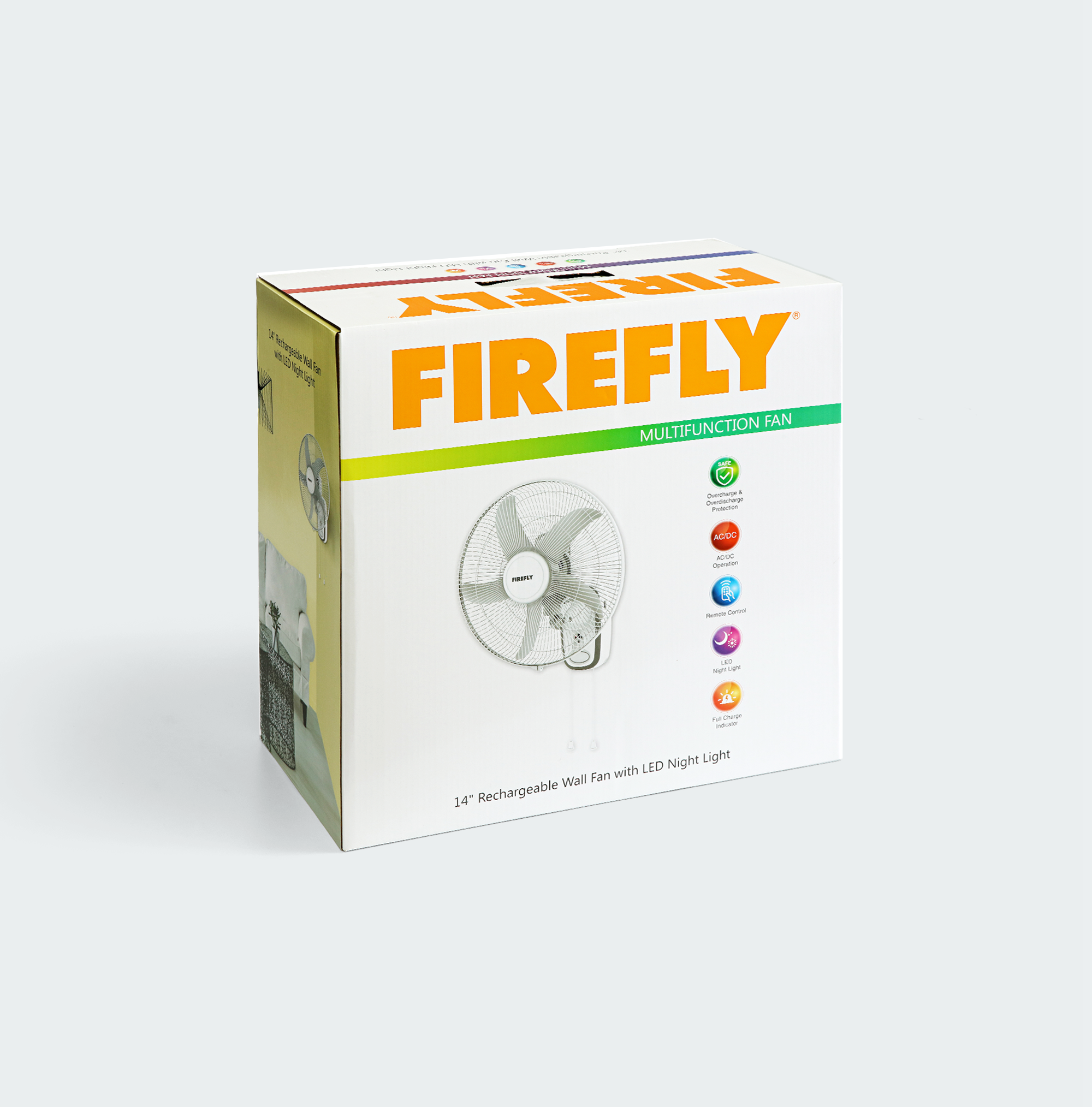 Firefly Rechargeable 14" Wall Fan with Night Light
