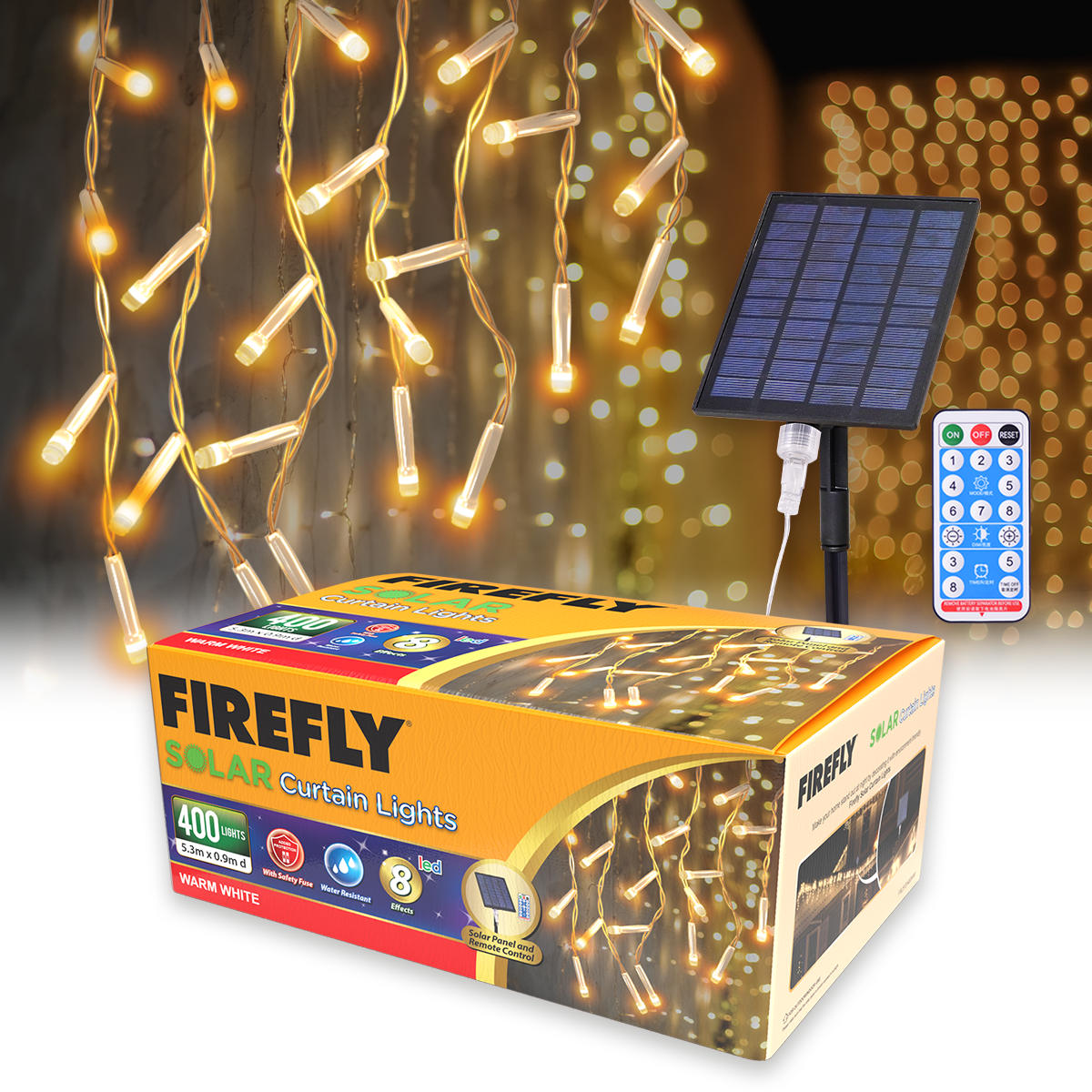 Firefly Christmas Solar Curtain 400LED WW8 6M