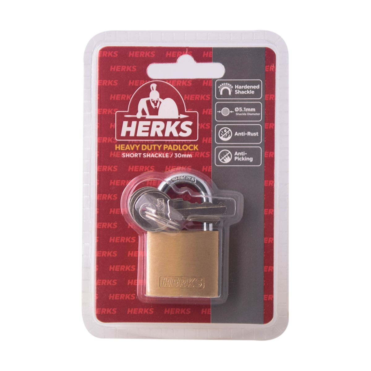 HERKS Heavy Duty Brass Padlock - Short Shackle