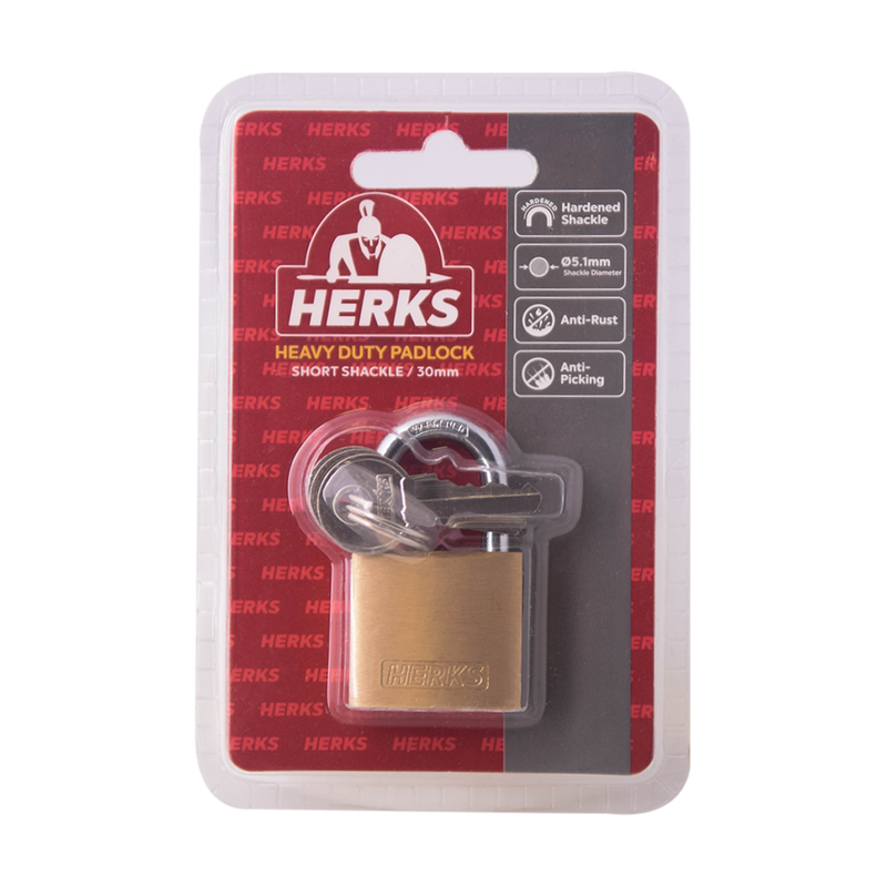 HERKS Heavy Duty Brass Padlock - Short Shackle