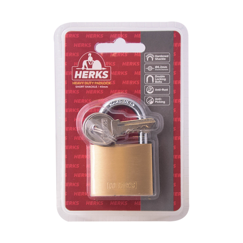 HERKS Heavy Duty Brass Padlock - Short Shackle