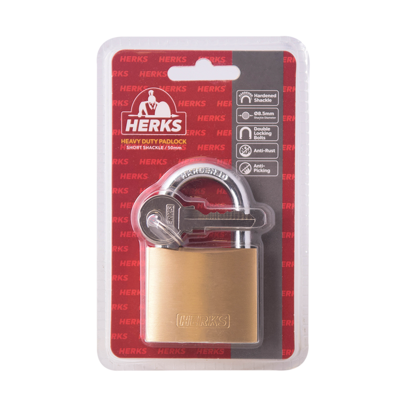 HERKS Heavy Duty Brass Padlock - Short Shackle