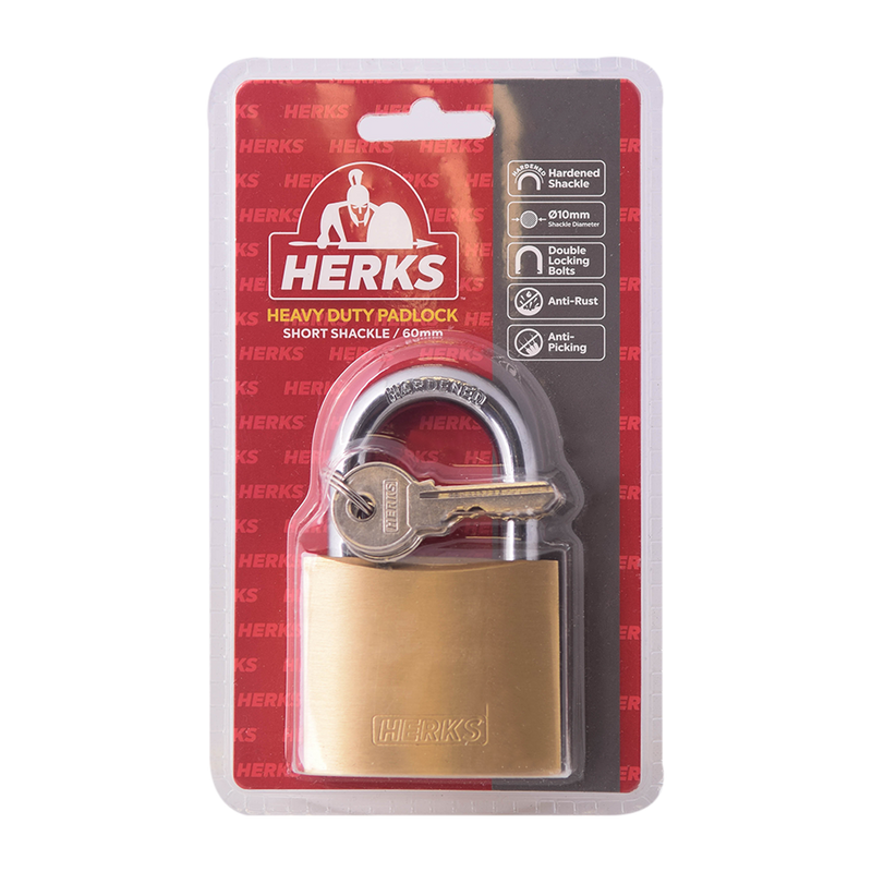 HERKS Heavy Duty Brass Padlock - Short Shackle