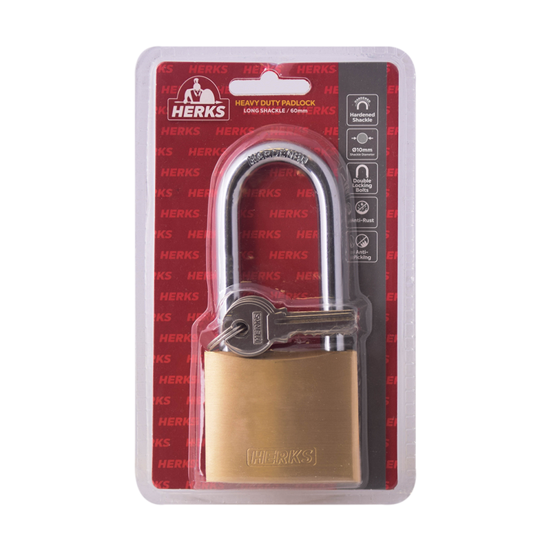 HERKS Heavy Duty Brass Padlock - Long Shackle