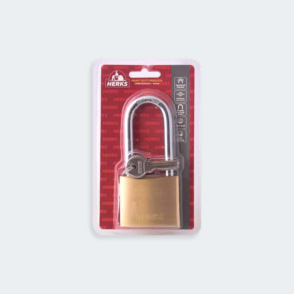 HERKS Heavy Duty Brass Padlock - Long Shackle