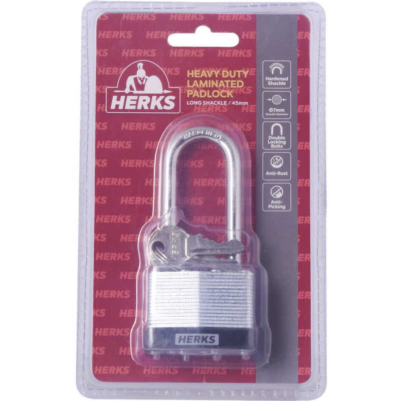 HERKS Heavy Duty Laminated Padlock - Long Shackle