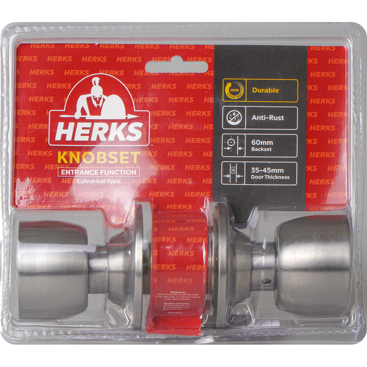 HERKS (Red Line) 588 Cylindrical Knobset Entrance Function - Flat Design
