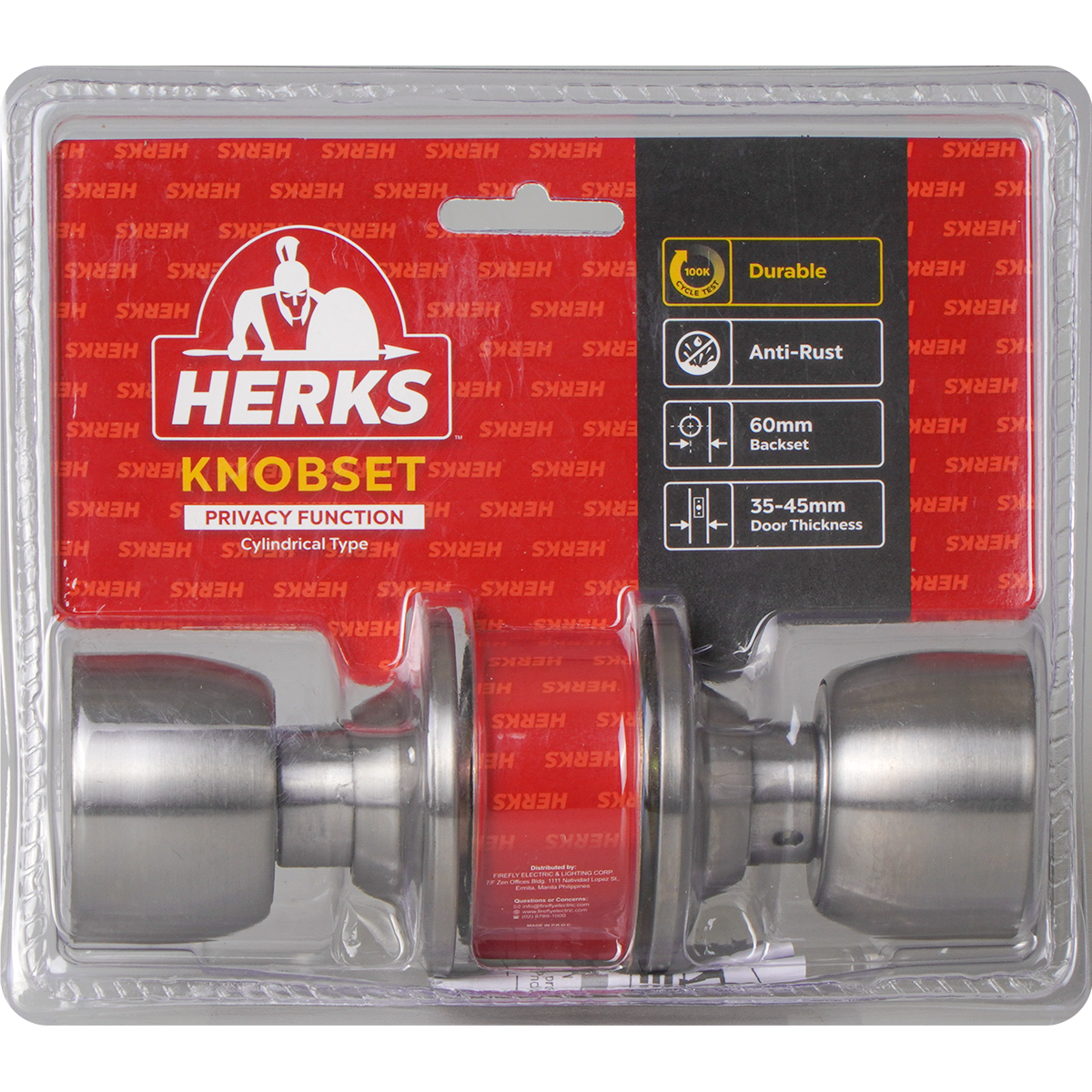HERKS (Red Line) 588 Cylindrical Knobset Privacy Function - Flat Design
