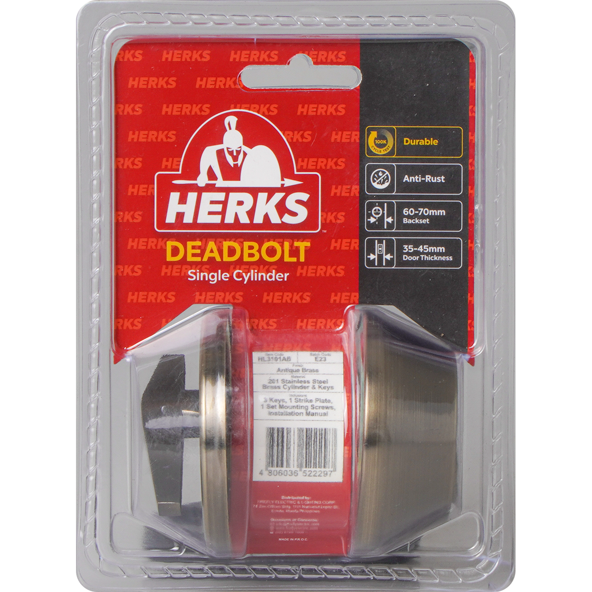 HERKS (Red Line) Single Cylinder Deadbolt