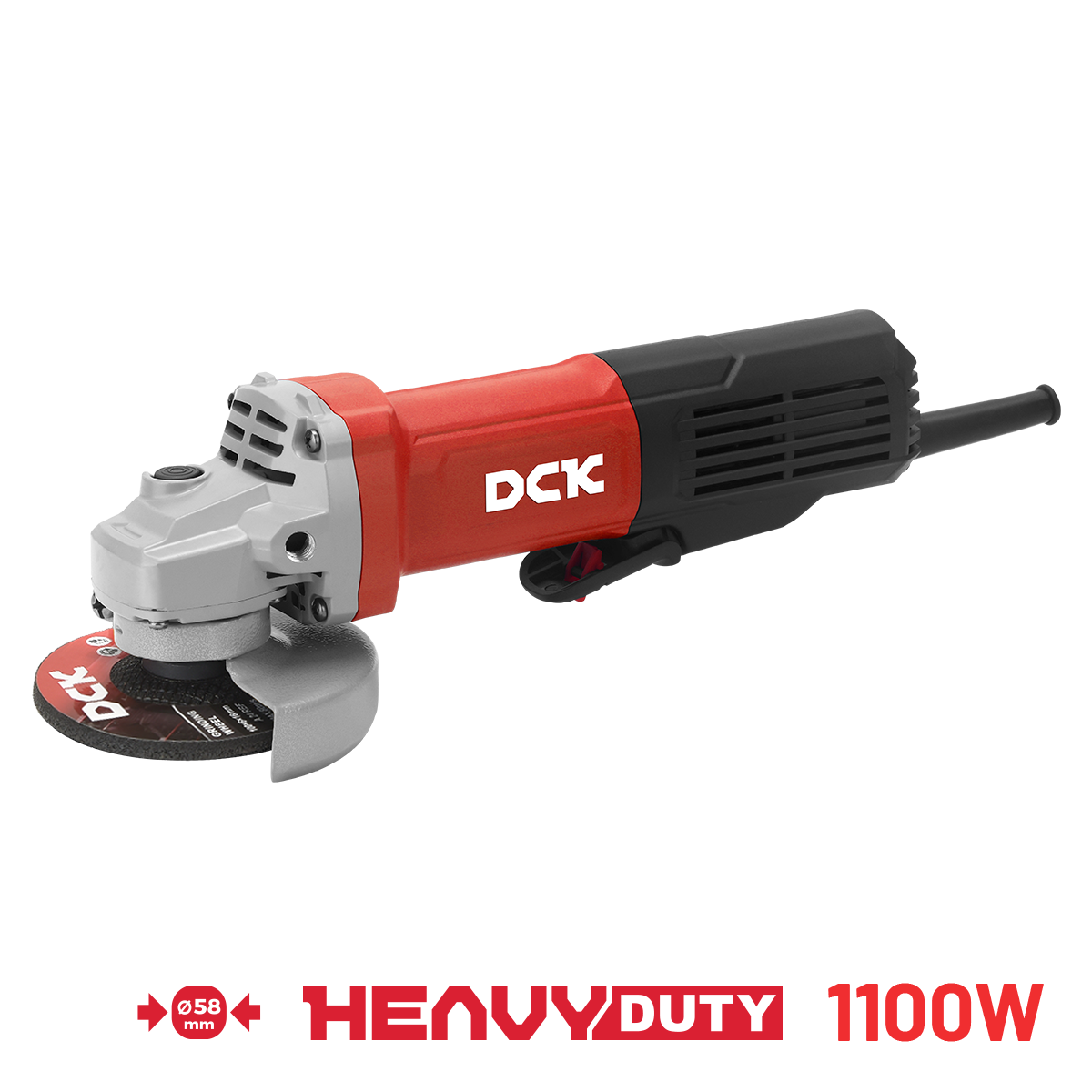 DCK Angle Grinder 4'' 1100W with slim body, auto stop carbon brush and M10 (Spin