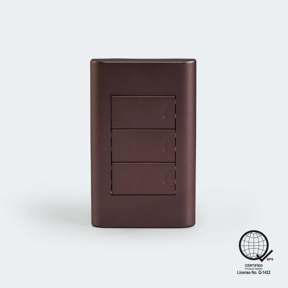 ROYU Plano 3 Gang Switch Set - Dark Wood