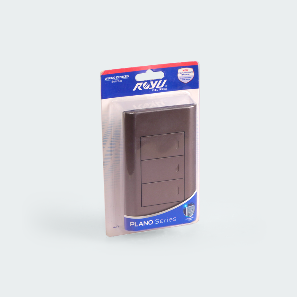 ROYU Plano 3 Gang Switch Set - Dark Wood