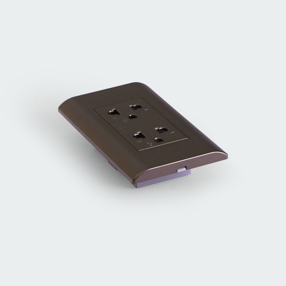ROYU Plano Duplex Universal Outlet with Ground and Shutter Set - Dark Gray
