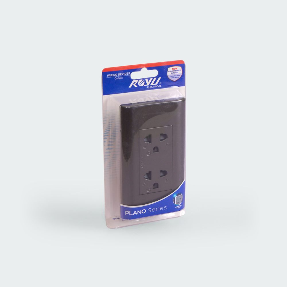 ROYU Plano Duplex Universal Outlet with Ground and Shutter Set - Dark Gray