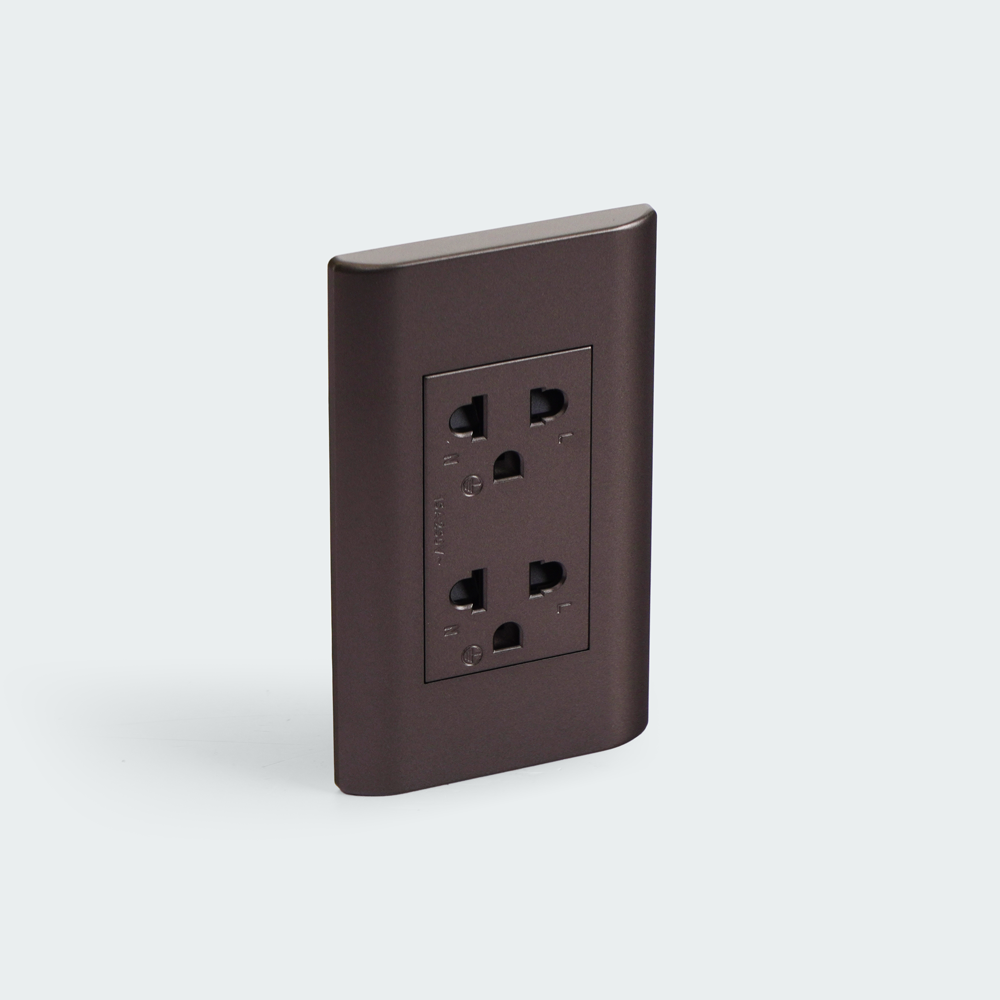 ROYU Plano Duplex Universal Outlet with Ground and Shutter Set - Dark Gray