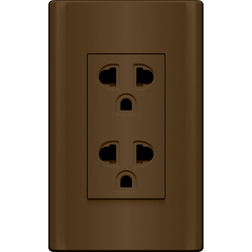 ROYU Plano Duplex Universal Outlet with Ground and Shutter Set - Dark Wood