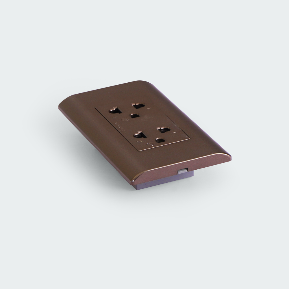 ROYU Plano Duplex Universal Outlet with Ground and Shutter Set - Dark Wood