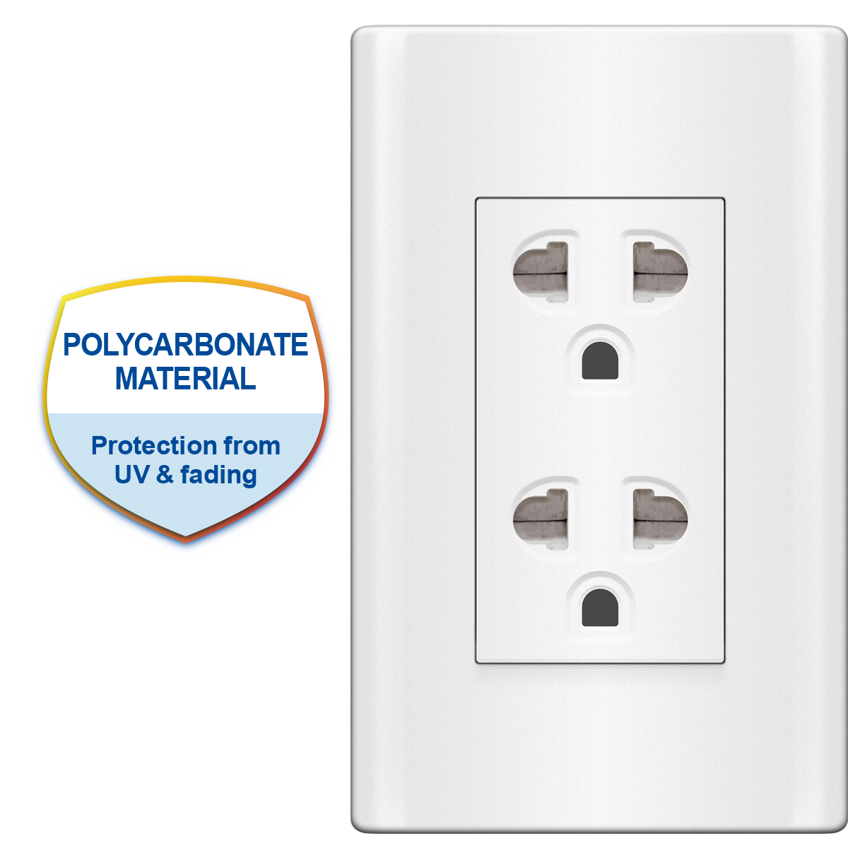 ROYU Plano Duplex Universal Outlet with Ground and Shutter Set - White