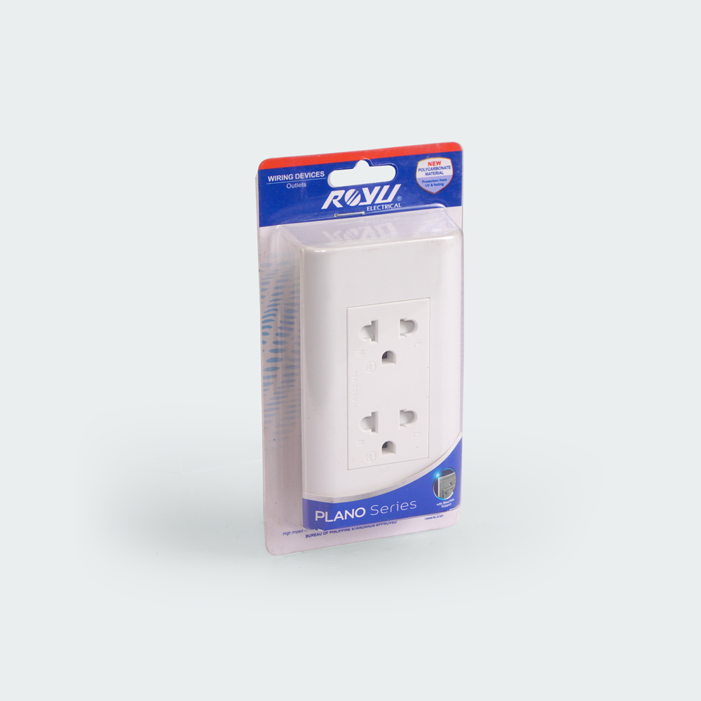 ROYU Plano Duplex Universal Outlet with Ground and Shutter Set - White