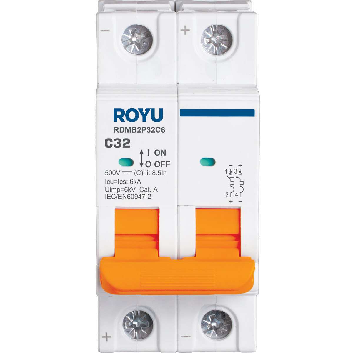 ROYU DC MCB, 2P 32A 500VDC TYPE C 6KA