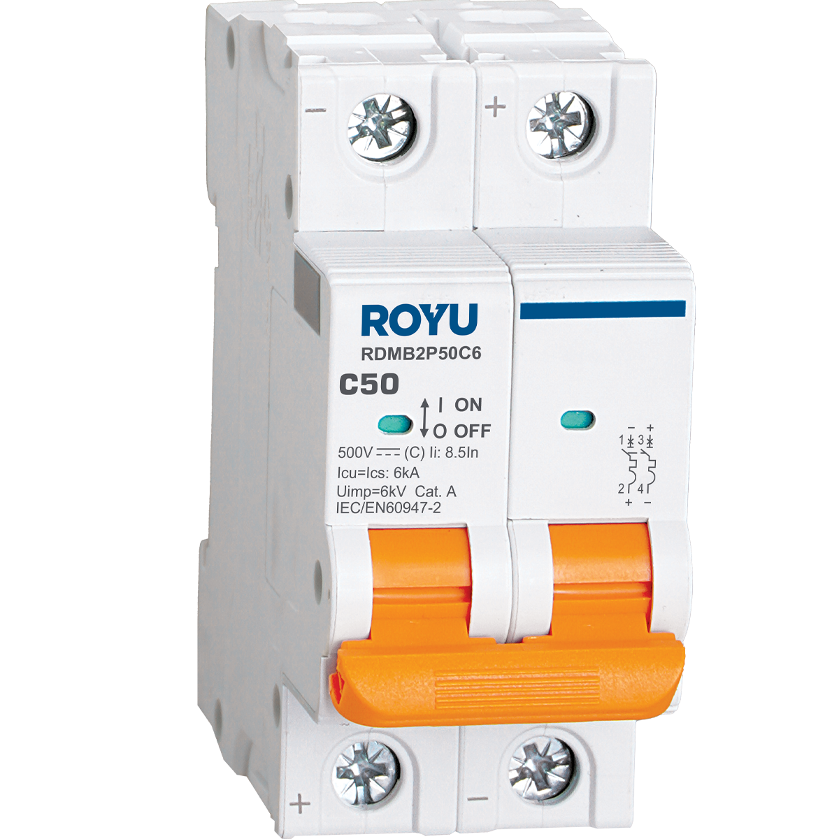 ROYU DC MCB, 2P 50A 500VDC TYPE C 6KA