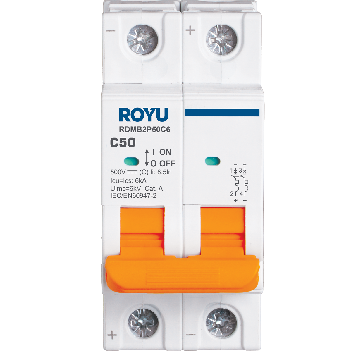 ROYU DC MCB, 2P 50A 500VDC TYPE C 6KA