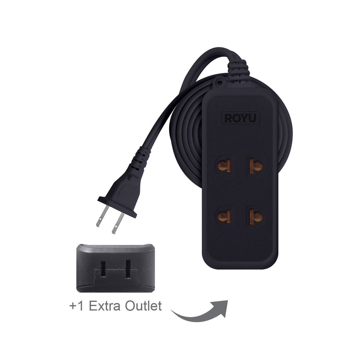 ROYU 2 Universal Outlet + 1 Flat Pin Extension Cord (3M Extension)