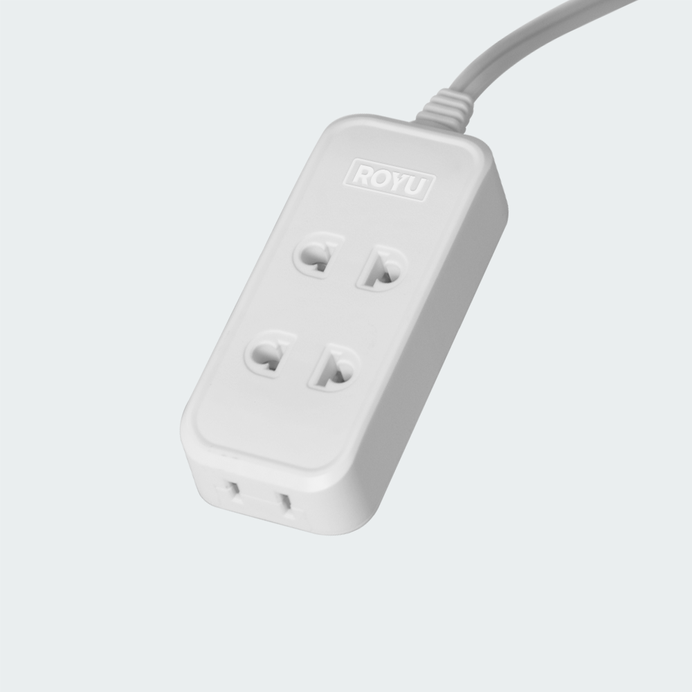 ROYU 2 Universal Outlet + 1 Flat Pin Extension Cord (3M Extension)