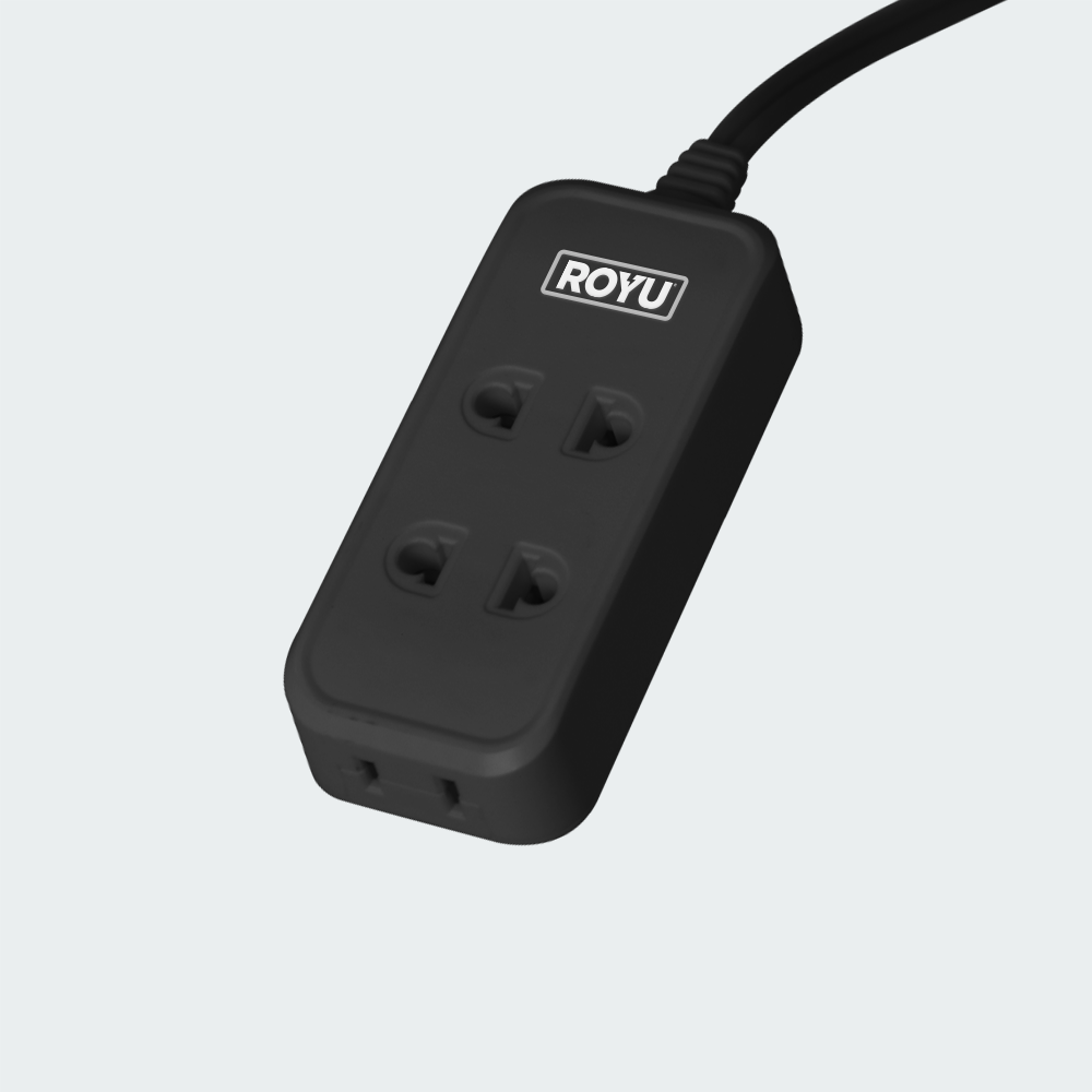 ROYU 2 Universal Outlet + 1 Flat Pin Extension Cord (6M Extension)