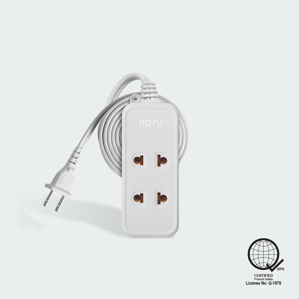 ROYU 2 Universal Outlet + 1 Flat Pin Extension Cord (9M Extension)