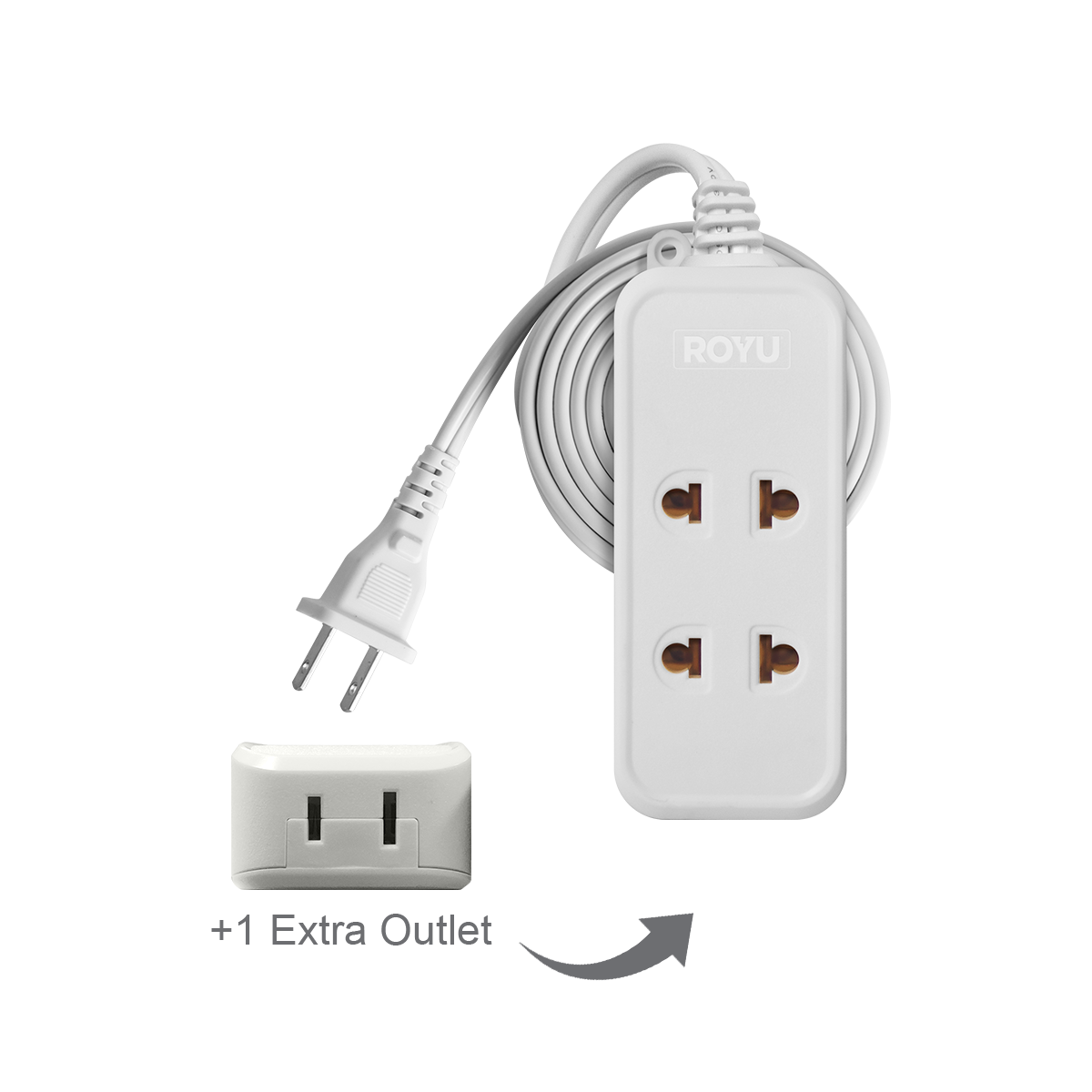 ROYU 2 Universal Outlet + 1 Flat Pin Extension Cord (9M Extension)