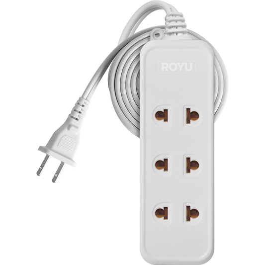 ROYU 3 Universal Outlet + 1 Flat Pin Extension Cord (3M Extension)