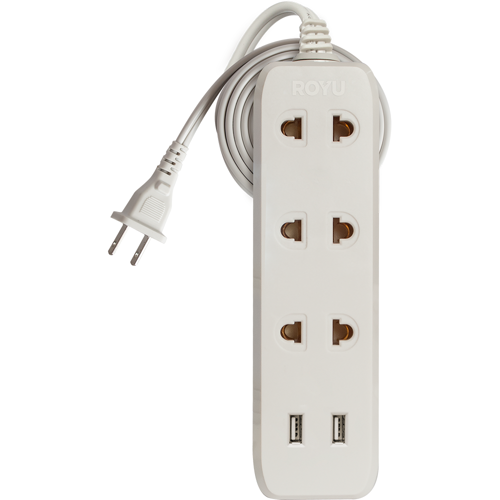 ROYU 3 Gang Universal Outlet with 2 USB Ports