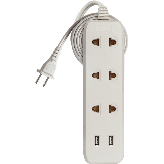 ROYU 3 Gang Universal Outlet with 2 USB Ports