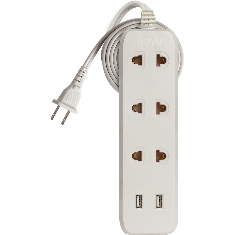 ROYU 3 Gang Universal Outlet with 2 USB Ports